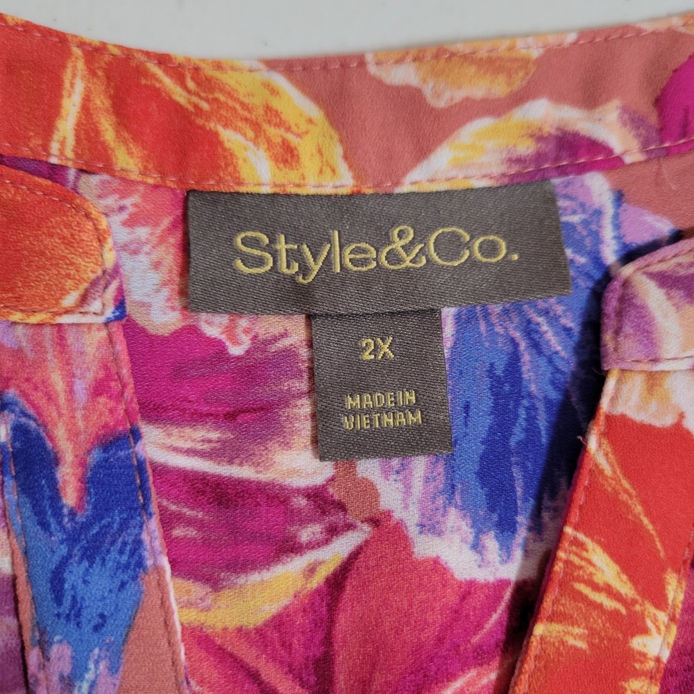 Style & Co Semi-Sheer Blouse Shirt Plus Size 2X Floral Women's Bell Sleeve 1013 - Picture 5 of 7
